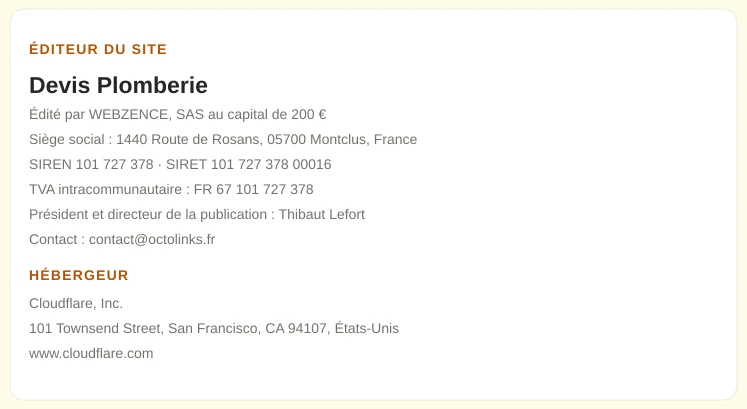 Coordonnées légales de l&rsquo;éditeur et de l&rsquo;hébergeur du site